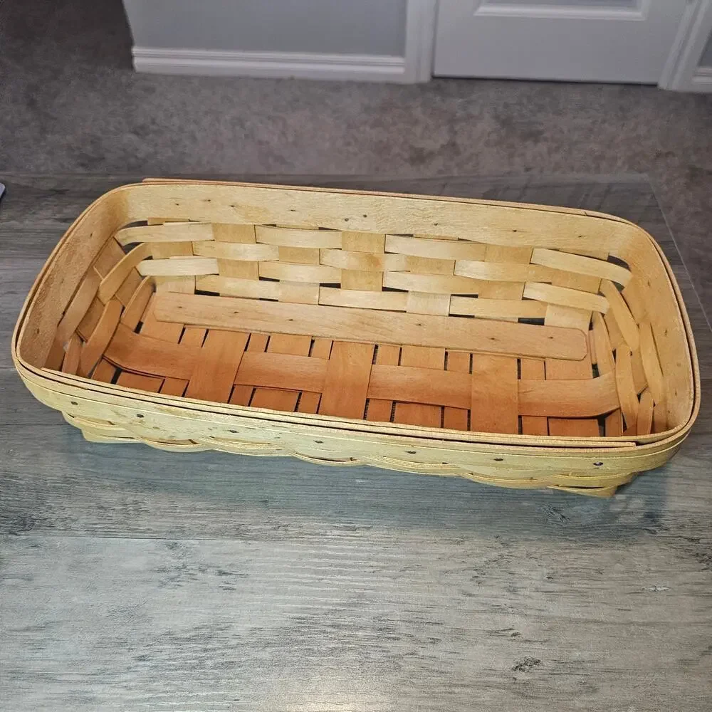 Vintage Longaberger Bread Basket Handwoven Brown Rectangle Wood Signed 1996